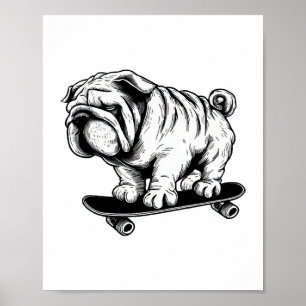 Poster Carlin chien skateboarder dessin de rue