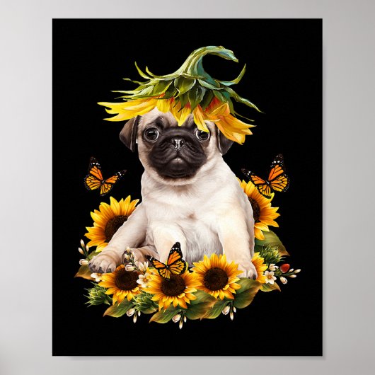 Poster Carlin Chien Tournesol Papillon mignon Amoureux de (Devant)