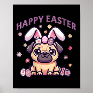 Poster Carlin de Pâques Portant Lapin Oreilles Joyeux Jou