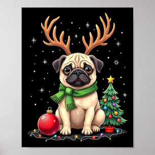 Poster Carlin Dog Reindeer Xmas Amoureux des chiens Funny