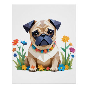 Poster Carlin Jouer adorable animal amusant coloré géomét