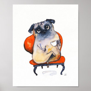 Poster Carlin mignon avec Tea Cup sur fauteuil rouge Amou