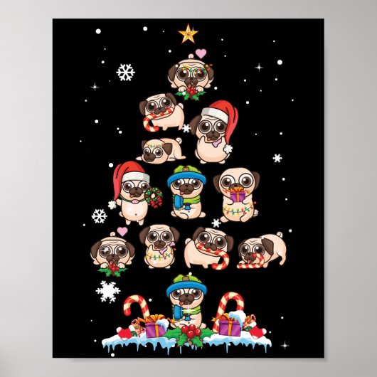 Poster Carlin Noël Arbre Chien Père Noël Joyeux Noël Pugm (Devant)