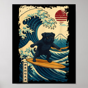 Poster Carlin noir Japonais Kanagawa Wave Surf Japon Mama
