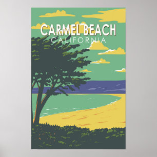 Poster Carmel Beach California Travel Art Vintage