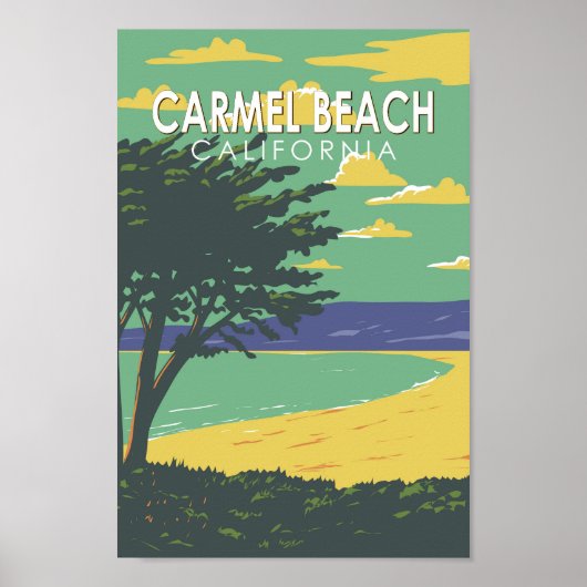Poster Carmel Beach California Travel Art Vintage (Devant)