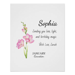 Poster Carnation de janvier Anniversaire personnalisé