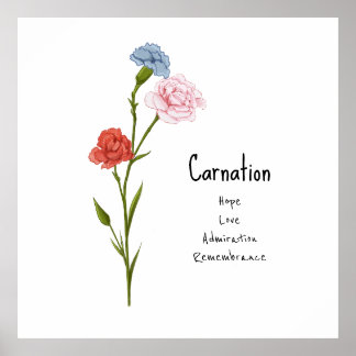 Poster Carnation Janvier Fleur de naissance aquarelle Art