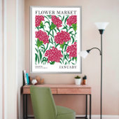 Poster Carnation rose Florale Janvier Marché aux fleurs d