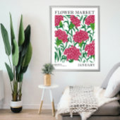 Poster Carnation rose Florale Janvier Marché aux fleurs d