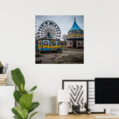 Poster Carnaval abandonné Grande roue vide et tente (Bureau à domicile)
