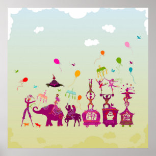 Poster carnaval de cirque voyageant en plein jour