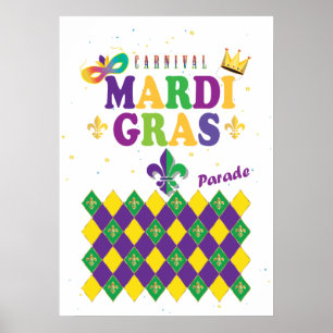 Poster Carnaval de Mardi Gras Fleur de Lis Diamond Harleq