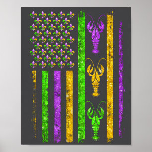 Poster Carnaval Mardi Gras Usa Drapeau Américain Écreviss
