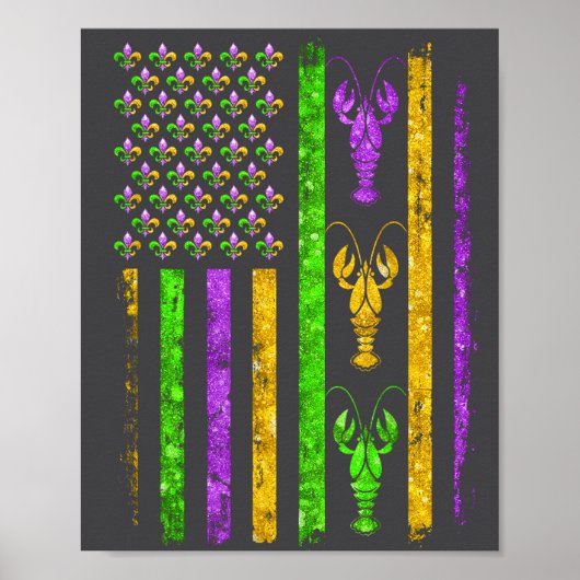Poster Carnaval Mardi Gras Usa Drapeau Américain Écreviss (Devant)