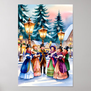 Poster Caroleurs de Noël dans le mur de neige Imprimer