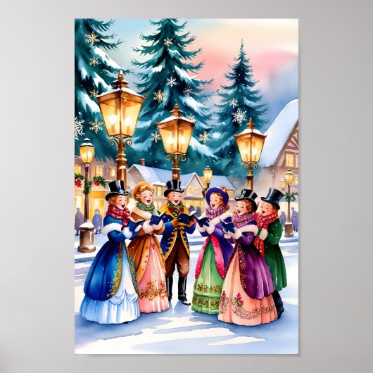 Poster Caroleurs de Noël dans le mur de neige Imprimer (Devant)