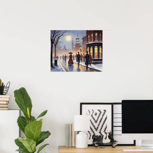 Poster Caroleurs victoriens en aquarelle dans Snowy Stree (Bureau à domicile)