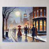 Poster Caroleurs victoriens en aquarelle dans Snowy Stree (Devant)