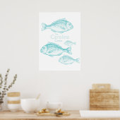 Poster Caroline Côtière Vintage Turquoise Poisson d'Eau d (Cuisine)