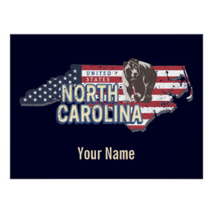 Poster Caroline du Nord États-Unis Carte USA Vintage
