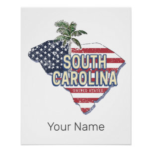 Poster Caroline du Sud États-Unis Carte Retro Vintage USA