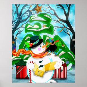 Poster Caroling Snowman Mur/Porte/Fenêtre