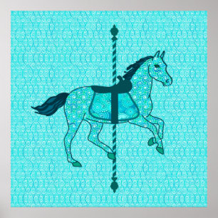 Poster Carousel Horse - Turquoise et Aqua