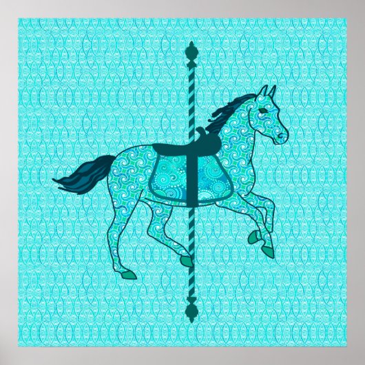 Poster Carousel Horse - Turquoise et Aqua (Devant)