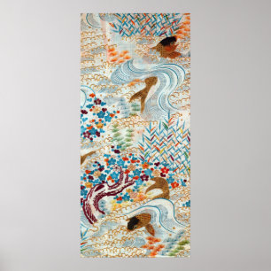 Poster Carpe japonaise vintage et eau courante
