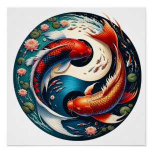 Poster Carpe Koï Japonaise Yin Yang