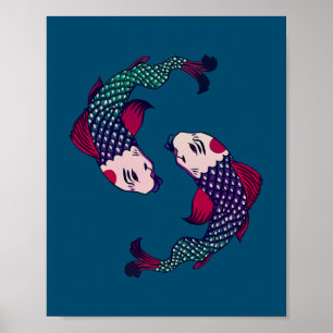 Poster Carpe Koi Nishikigoi Yin Yang Poisson Japonaise