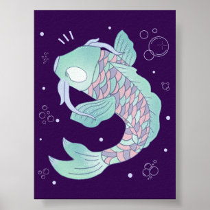Poster Carpe Koi Pastel Art Populaire Fantaisiste Sous-