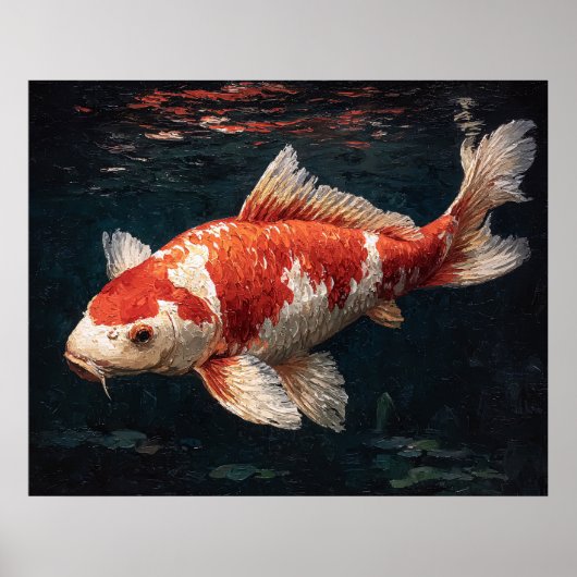 Poster Carpe Koi Rouge et Blanc Vibrant (Devant)