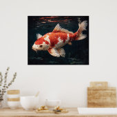 Poster Carpe Koi Rouge et Blanc Vibrant (Cuisine)