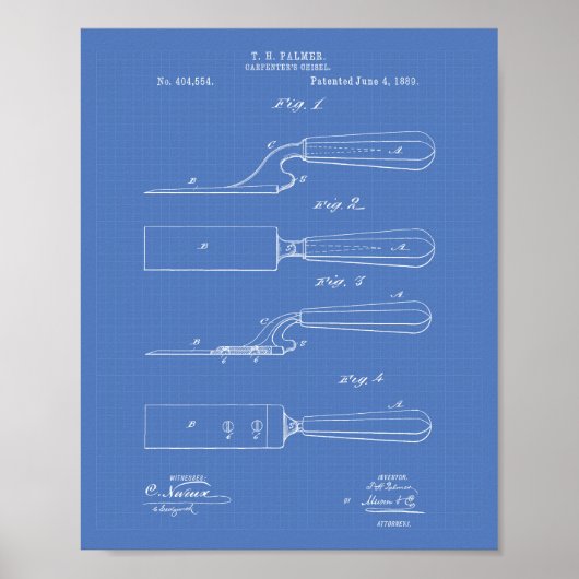 Poster Carpenter's Chisel 1889 Brevet d'art Plan directeu (Devant)