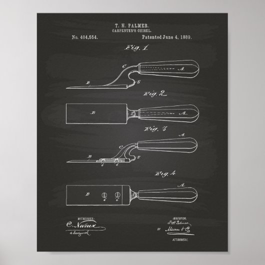 Poster Carpenter's Chisel 1889 Patent Art Chalkboard (Devant)