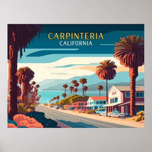 Poster Carpinteria Californie Coucher de soleil Palmiers (Devant)