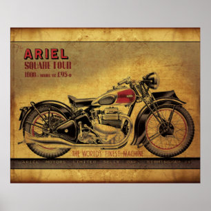 Poster Carré Ariel quatre moto vintage