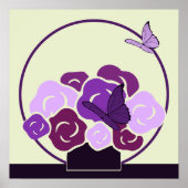 Poster Carré de bouquet et papillons mauve (Devant)