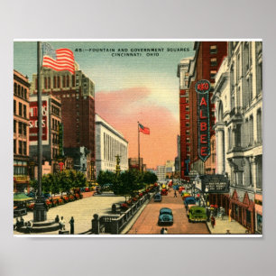 Poster Carré de fontaine, Cincinnati, Ohio Vintage