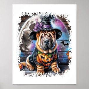 Poster Carré d'Halloween de chien Shar Pei
