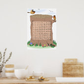 Poster Carré du numéro de multiplication à thème Wild Lif (Cuisine)