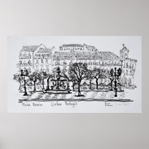 Poster Carré municipal Placa Rossio  Lisbonne, Portugal