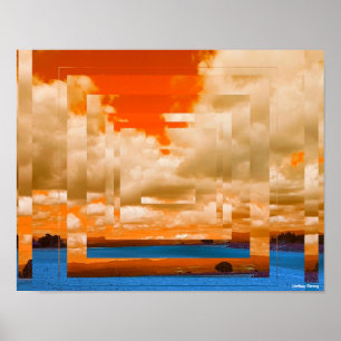 Poster Carré orange et bleu 14" x 11"