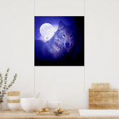 Poster Carré Wolf & Moon Imprimer Loups de nuit Bl (Cuisine)