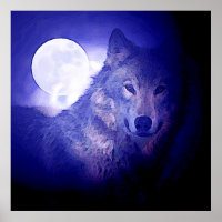 Poster Carré Wolf & Moon Imprimer Loups de nuit Bl
