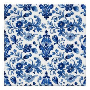 Poster Carreau floral bleu portugais vintage