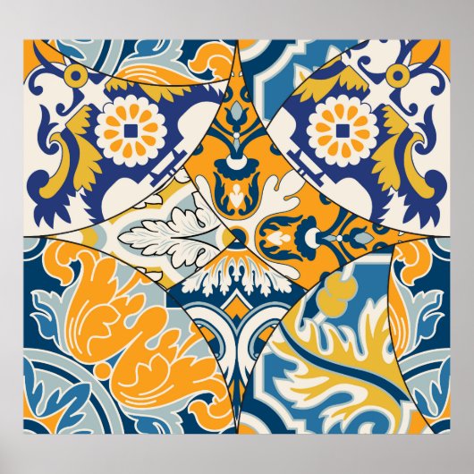 Poster Carreaux azulejos Patchwork Fond d'écran Vintage (Devant)