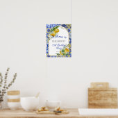 Poster Carreaux bleus italiens Lemons Watercolor Party Bi (Cuisine)